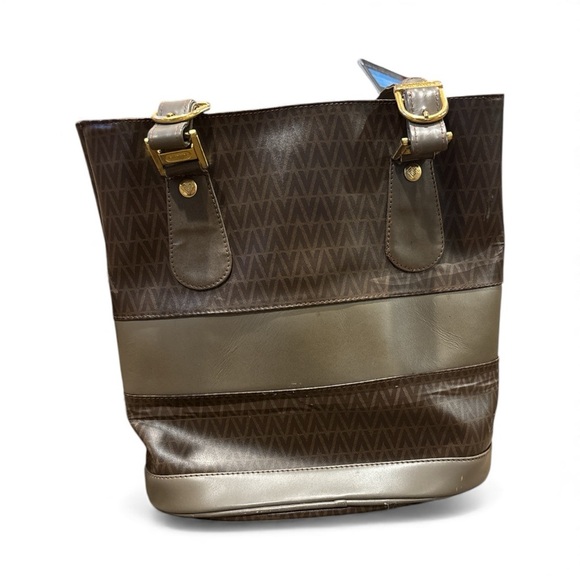 Mario Valentino Brown Monogram Tote with Attached Pouch - Picture 2 of 9